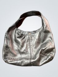 Michael Kors Silver Studded Leather Hobo Bag