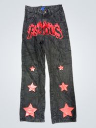 Aelfric Eden Black Jeans with Red Stars and Flames