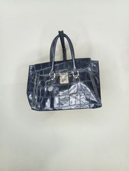 Dark Blue Crocodile Embossed Handbag