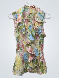 Sleeveless floral print ruffled blouse