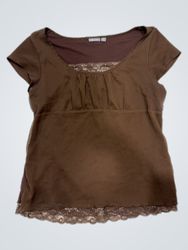 Apt.9 Stretch Brown Lace Trim Top