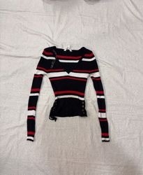 No Boundaries Striped Ribbed Lace-Up Sweater