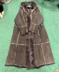 Long Gray Fur-Trimmed Coat
