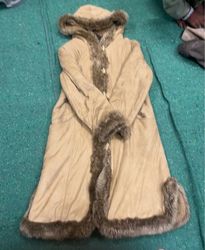 Tan Fur-Trimmed Hooded Coat
