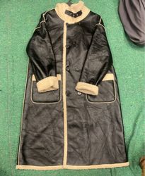 Long Black Coat with Cream Trim