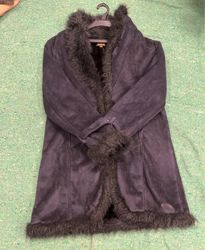 Alyssa K Fur Trim Suede Coat