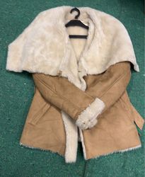 Tan Suede Jacket with Fur Trim