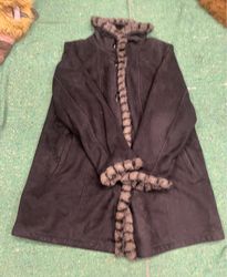 Jones New York Black Fur-Trimmed Coat