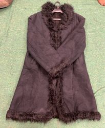 Black faux fur trimmed coat