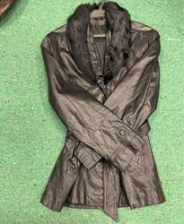 Leather Coat with Fur Collar