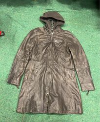 Gap Gray Leather-Style Hooded Coat