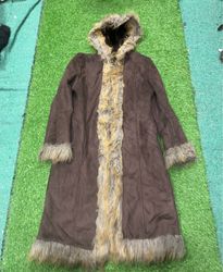 Brown Fur-Lined Hooded Coat