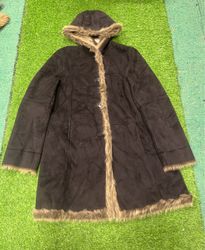 Brown Fur-Trimmed Hooded Coat