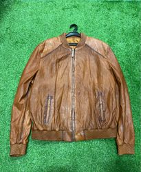 Brown Leather Bomber Jacket