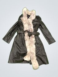 Companoa Fur Trim Leather Coat