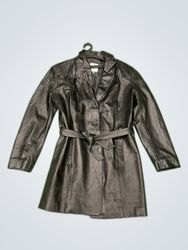 Conbipel Black Leather Trench Coat