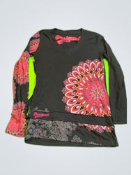 Desigual Long Sleeve Printed V-Neck Top