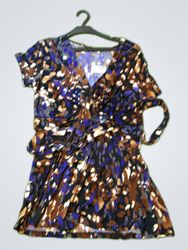 Blouse with Blue and Brown Pattern