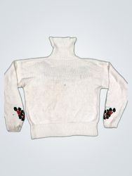 Unbranded White Turtleneck Sweater with Holly Embr..