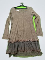 Gray Long Sleeve Ruffled Dress