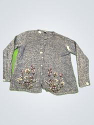 Cascade & Blues Grey Floral Knit Cardigan