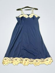 Navy Blue Lace Trim Slip Dress