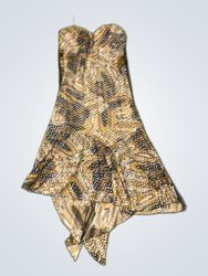 Sequined Animal Print Strapless Mini Dress