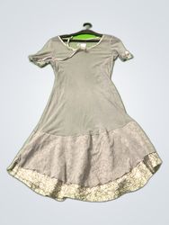 Gray Lace Trim Midi Dress