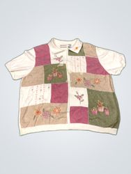 Alfred Dunner Floral Patchwork Knit Cardigan