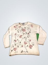 Heirloom Collection Floral Embroidered Knit Sweate..