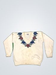 Alfred Dunner Floral Embroidered V-Neck Sweater