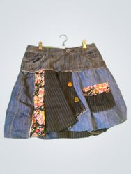 Unbranded Patchwork Denim Mini Skirt