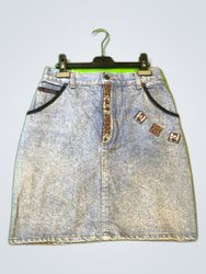 Denim Mini Skirt with Embroidered Patches