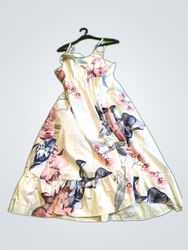 White Floral Print Spaghetti Strap Midi Dress