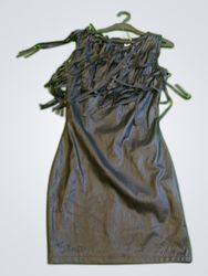 Free People Black Leather Fringe Mini Dress