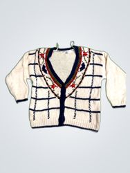 Unbranded Cream Knit Cardigan with Floral Embroide..