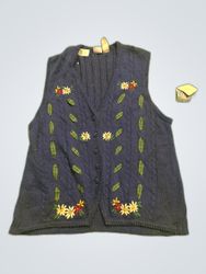 RUSSI Knitted Floral V-Neck Vest