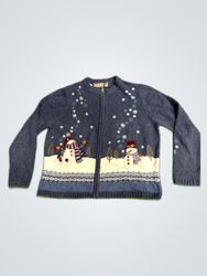 Croft & Barrow Petite Snowmen Knit Cardigan
