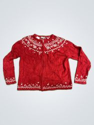 Croft & Barrow Red Snowflake Knit Cardigan