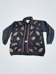 Chrysantheme Leaf Embroidered Knit Cardigan