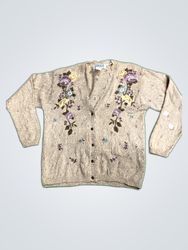Jantzen Classics Floral Embroidered Knit Cardigan