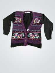 Jantzen Classics Purple Floral Knit Cardigan