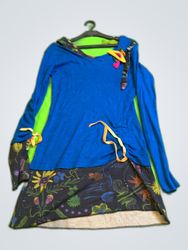 Mamalove Blue Hooded Knit Top with Floral Hem