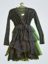 Black Lace Tiered Tulle Wrap Dress