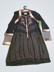 Pause Café Black Embroidered Fur Trim Mini Dress