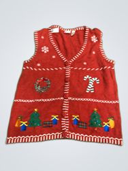 Holiday Editions Red Christmas Knit Cardigan Vest