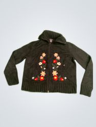 New York & Company Floral Embroidered Zip Cardigan