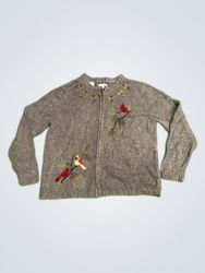 Croft & Barrow Gray Embroidered Cardigan