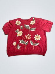 Red Floral Knit Sweater