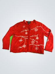 Studio Joy Red Snowflake Knit Cardigan